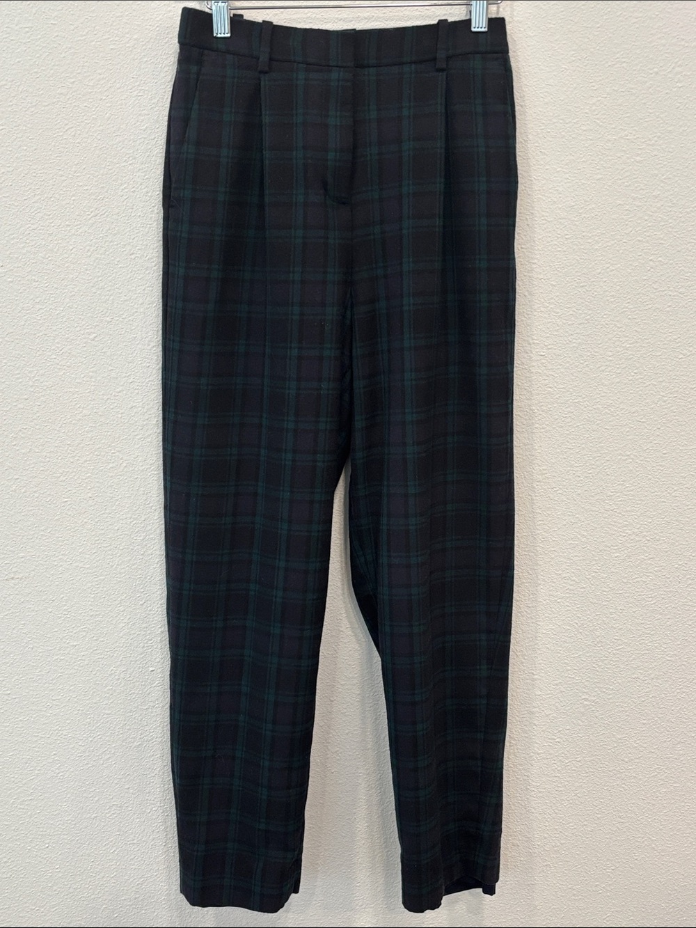 J. Crew Women’s Wool Blend Black and Dark Green Plaid Tailored Pants Size 4T